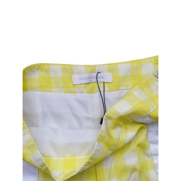 Jonathan Simkhai Yellow Gingham Snap Wide-Leg Trousers Pants XS Dopamine Retro - Picture 4 of 6